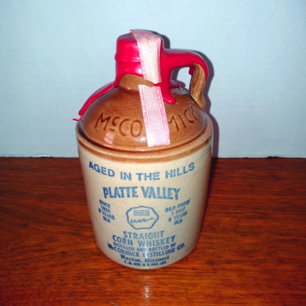 Vintage McCormick Platte Valley Straight Corn Whiskey Stoneware Jug with Seal